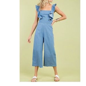 Ruffle Denim Jumpsuit